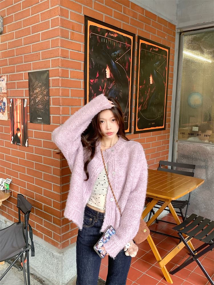 Crewneck Plain Cardigan