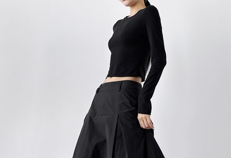 Mid Rise Plain Maxi A-Line Skirt
