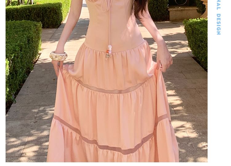 Spaghetti Strap Plain Maxi A-Line Dress