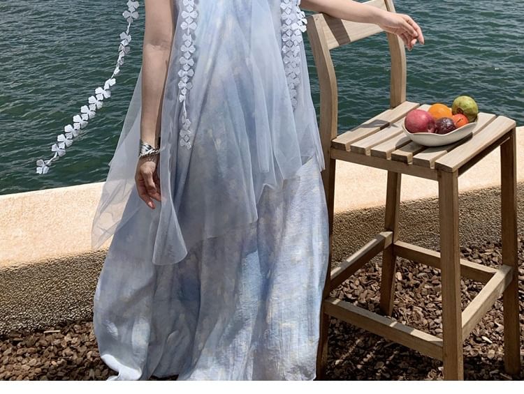 Sleeveless Mesh Maxi A-Line Dress