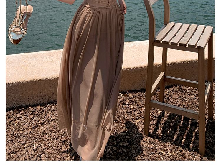 Strapless Cutout Plain Maxi A-Line Dress