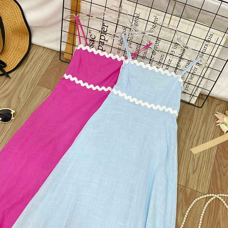 Spaghetti Strap Two Tone Panel Maxi A-Line Dress