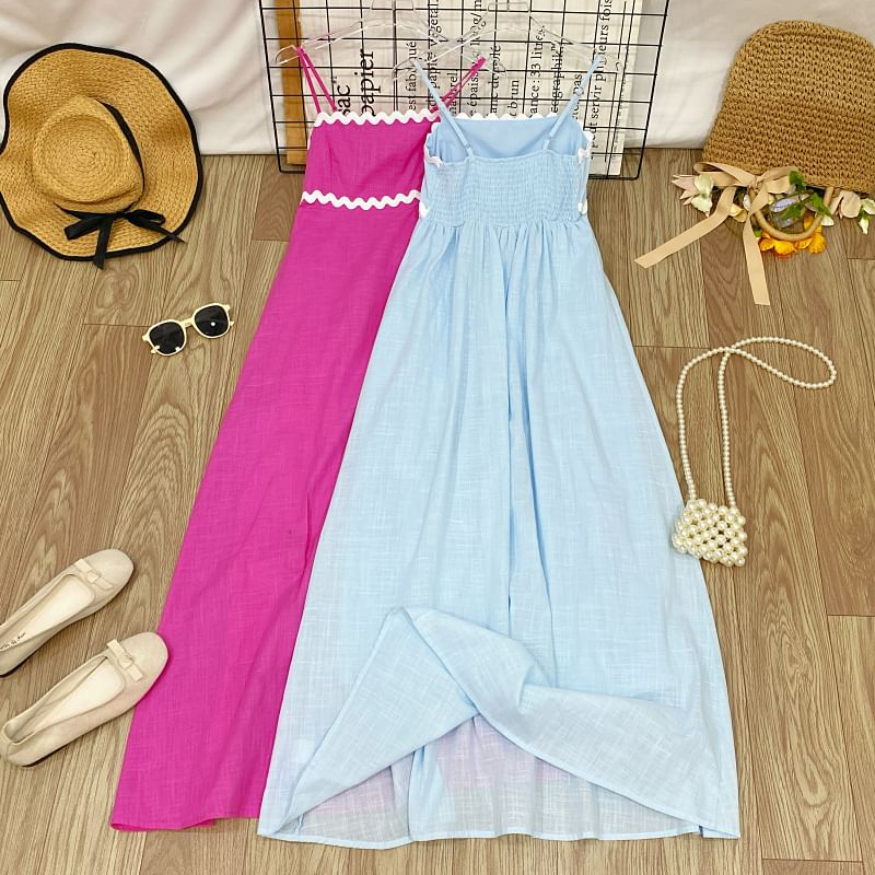 Spaghetti Strap Two Tone Panel Maxi A-Line Dress