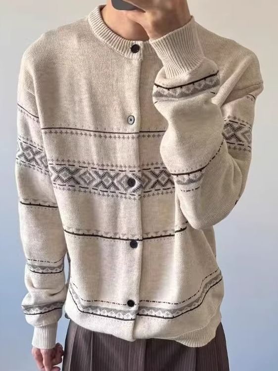 Couple Matching Jacquard Button-Up Cardigan
