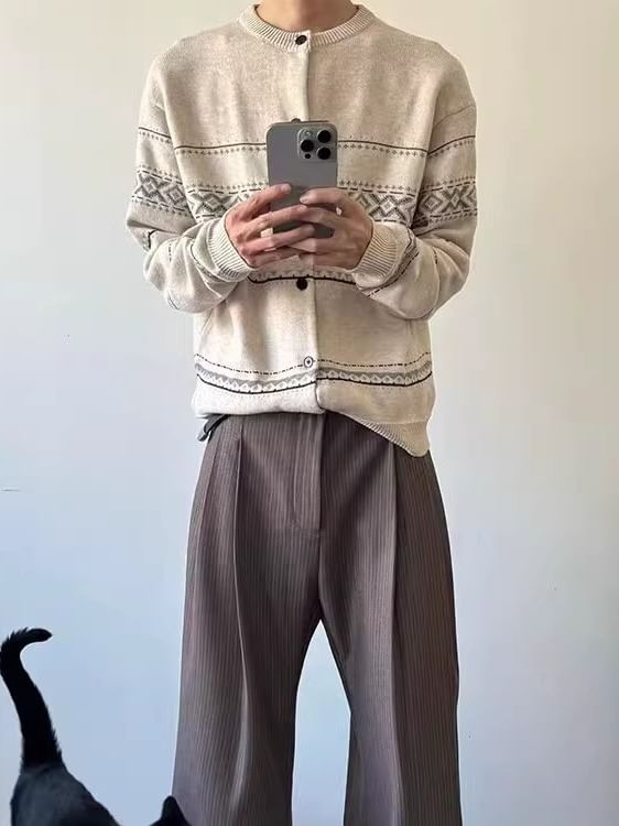 Couple Matching Jacquard Button-Up Cardigan