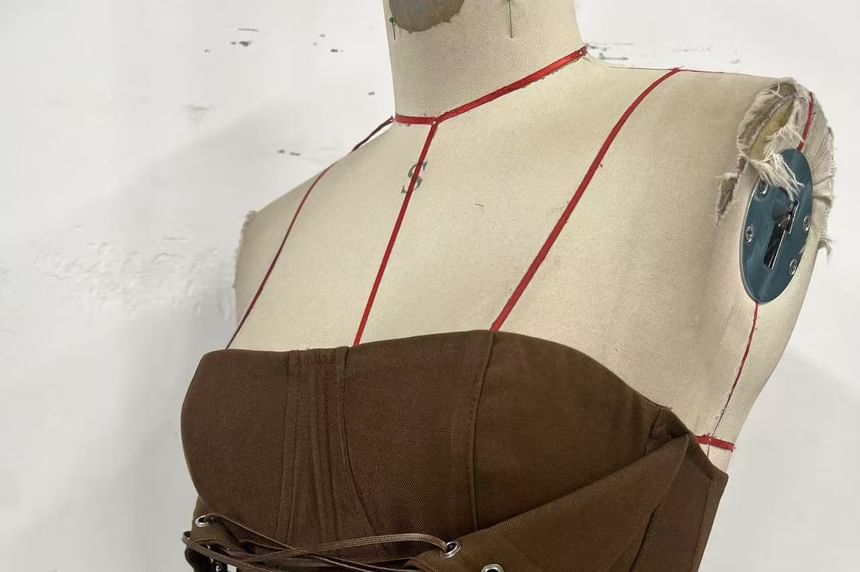 Lace-Up Corset Tube Top with Solid Design