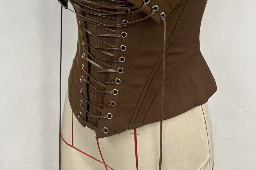 Lace-Up Corset Tube Top with Solid Design