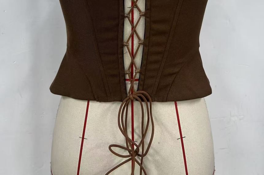 Lace-Up Corset Tube Top with Solid Design