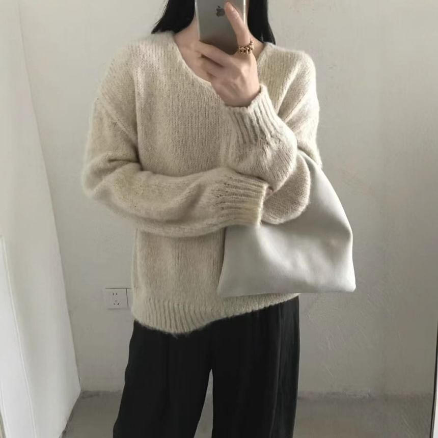 Melange V-Neck Knit Sweater