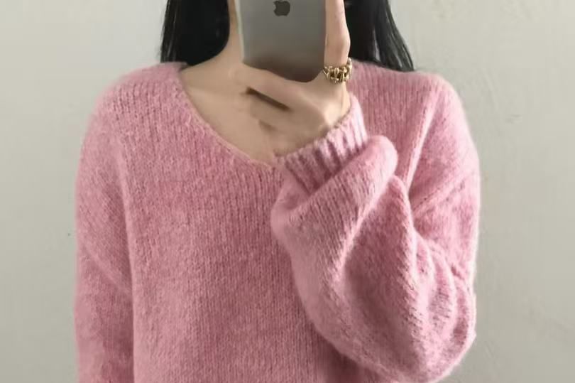 Melange V-Neck Knit Sweater