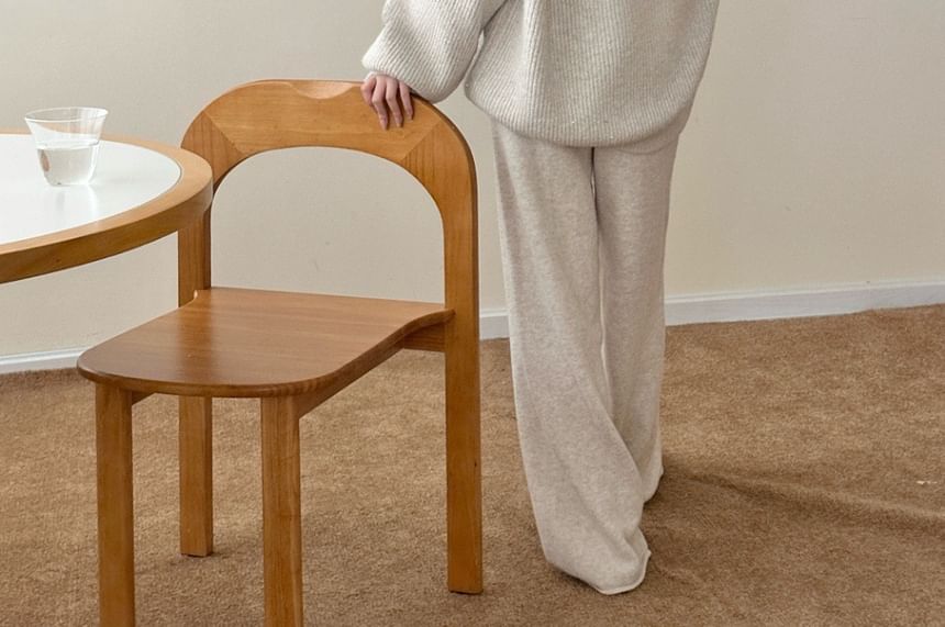 Two-Tone Crew Neck Sweater and High Waist Wide Leg Knit Pants Set