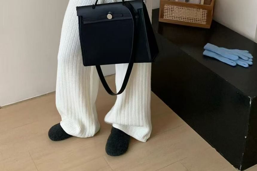 Stand Collar Half-Zip Sweater with Drawstring Wide Leg Pants Set
