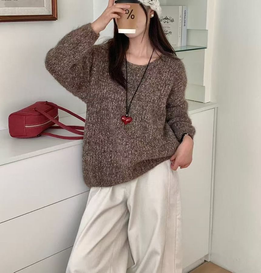 Melange Crew Neck Pullover Sweater