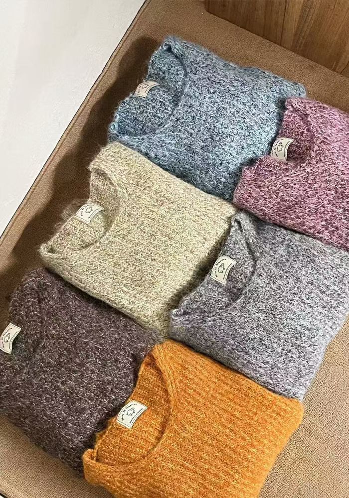 Melange Crew Neck Pullover Sweater