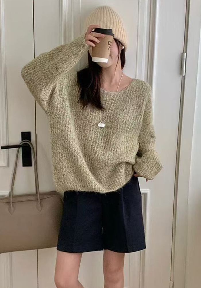 Melange Crew Neck Pullover Sweater