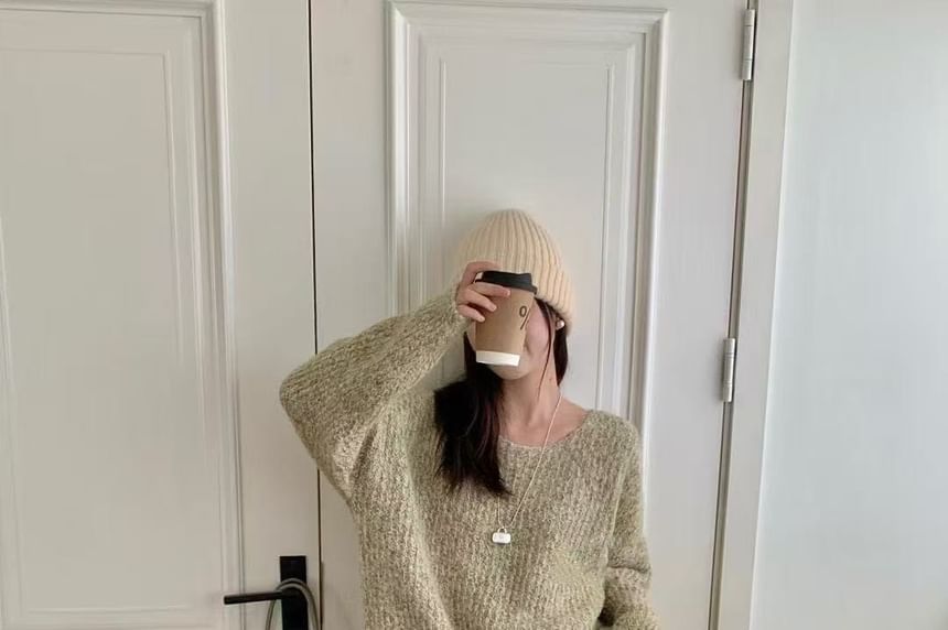 Melange Crew Neck Pullover Sweater