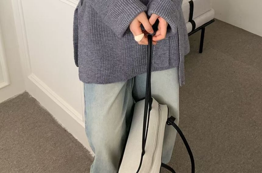 Oversized Turtleneck Slit Sweater Set with Belt