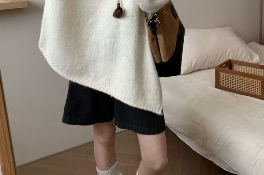 Asymmetrical Slit Turtleneck Oversized Sweater