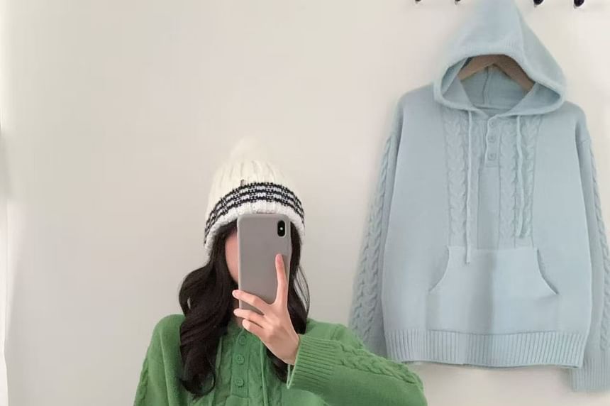 Drawstring Cable Knit Hoodie