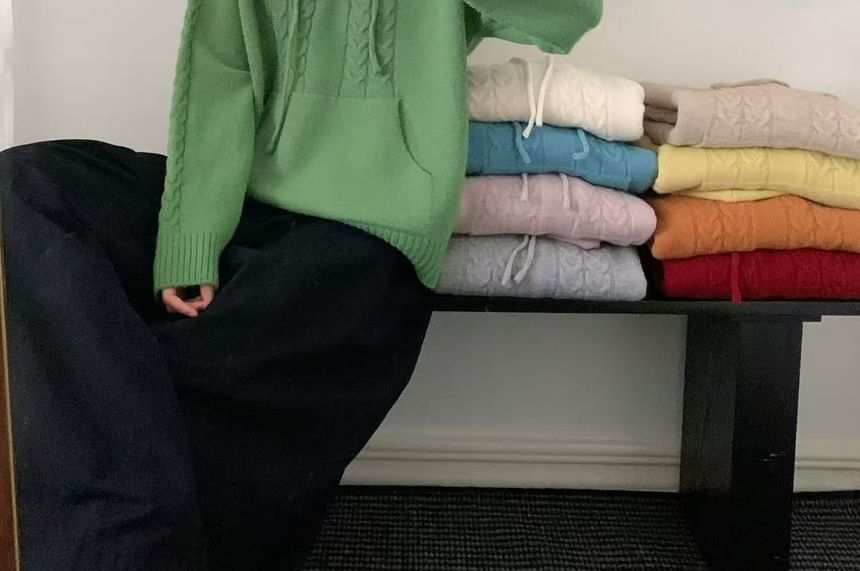 Drawstring Cable Knit Hoodie