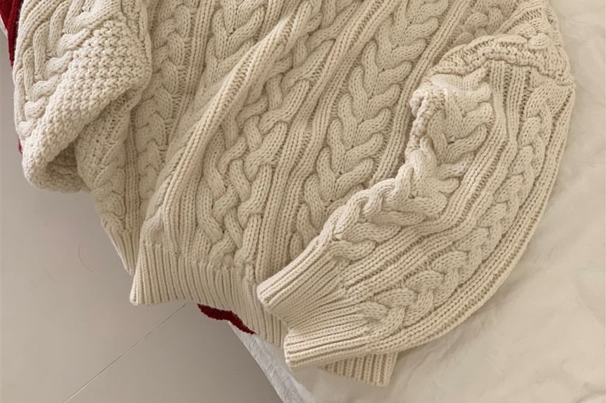 Cable Knit Crew Neck Pullover Sweater