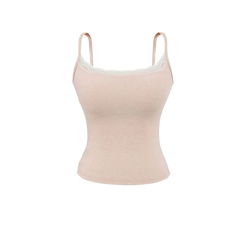 Lace Trim Camisole Top with Spaghetti Straps and Scoop Neck