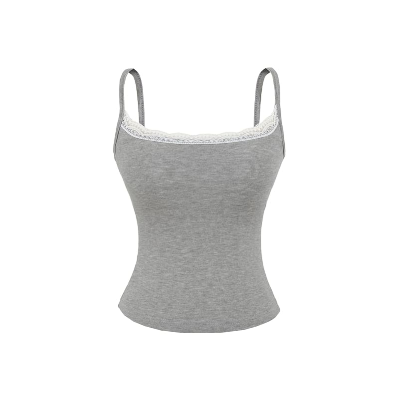 Lace Trim Camisole Top with Spaghetti Straps and Scoop Neck