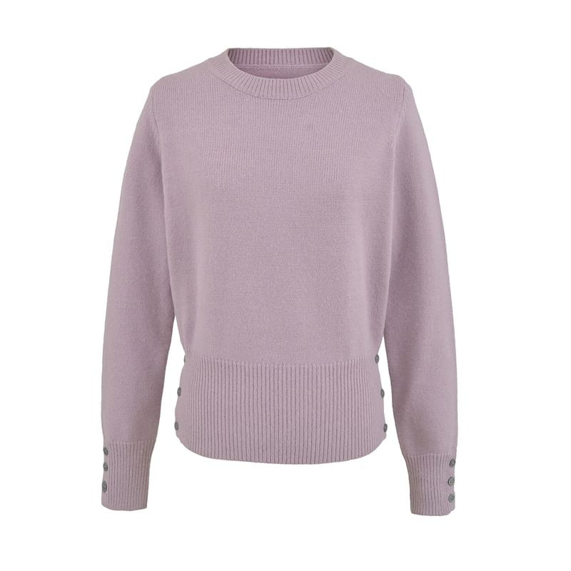 Ribbed Knit Plain Sweater with Round Neckline