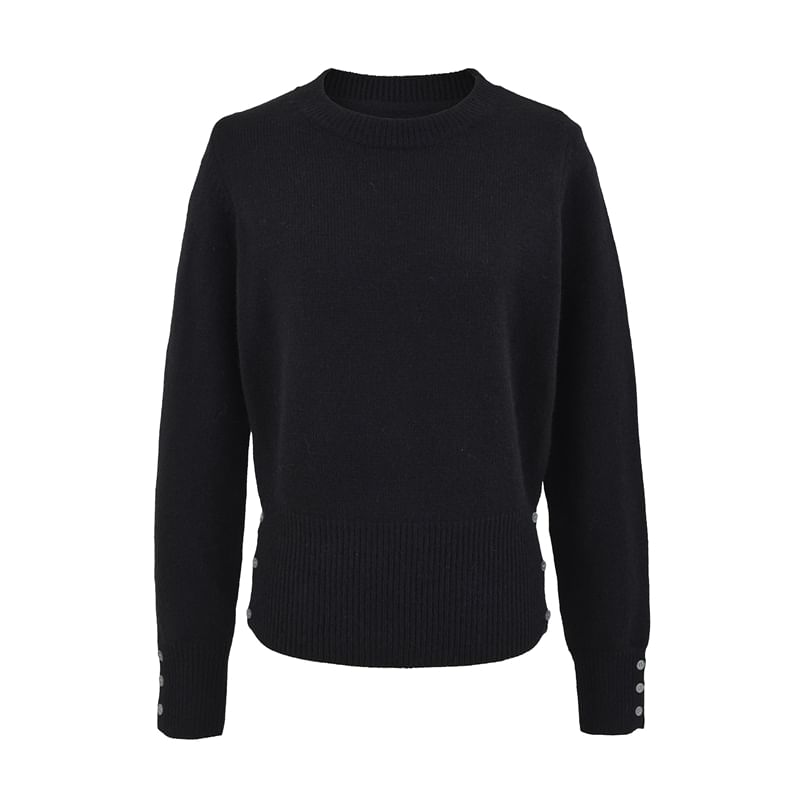 Ribbed Knit Plain Sweater with Round Neckline