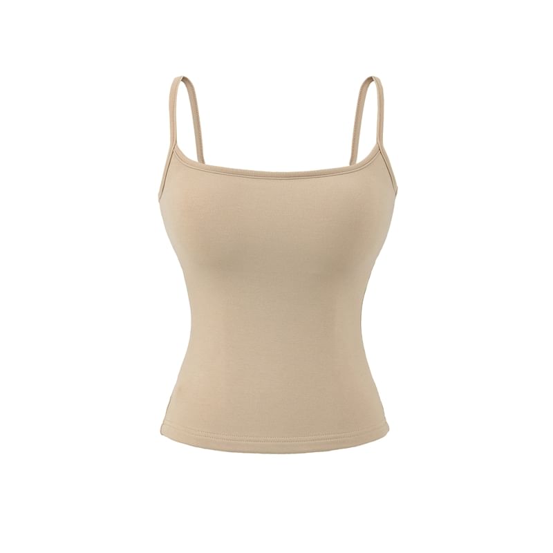 Plain Camisole Top with Spaghetti Straps and Scoop Neck