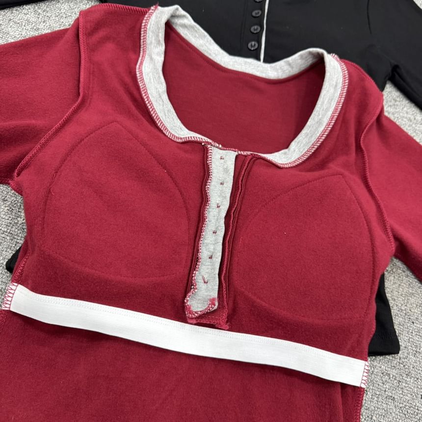 Long Sleeve Two-Tone Henley Tee