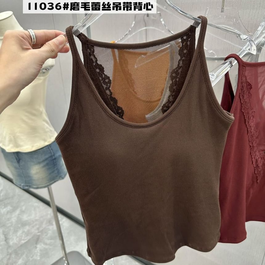 Plain Camisole Top with Lace Trim