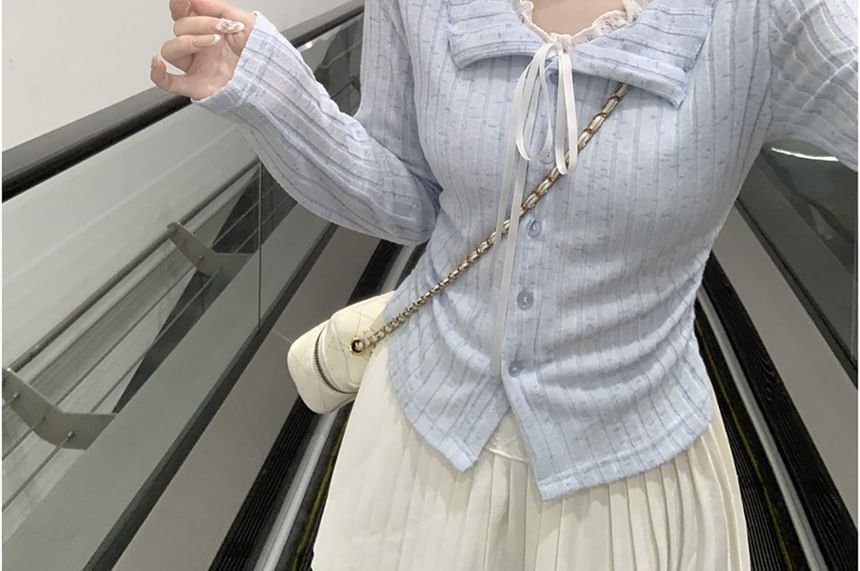 Illusion Two-Piece Long Sleeve Collared Striped Shirt