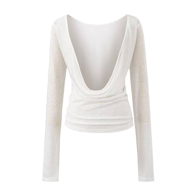 Long Sleeve Deep Plunge Cowl Neck Plain Blouse