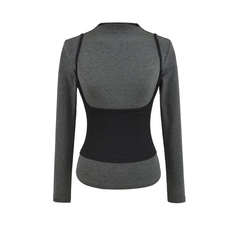Long Sleeve Mock Neck Illusion Layered Top