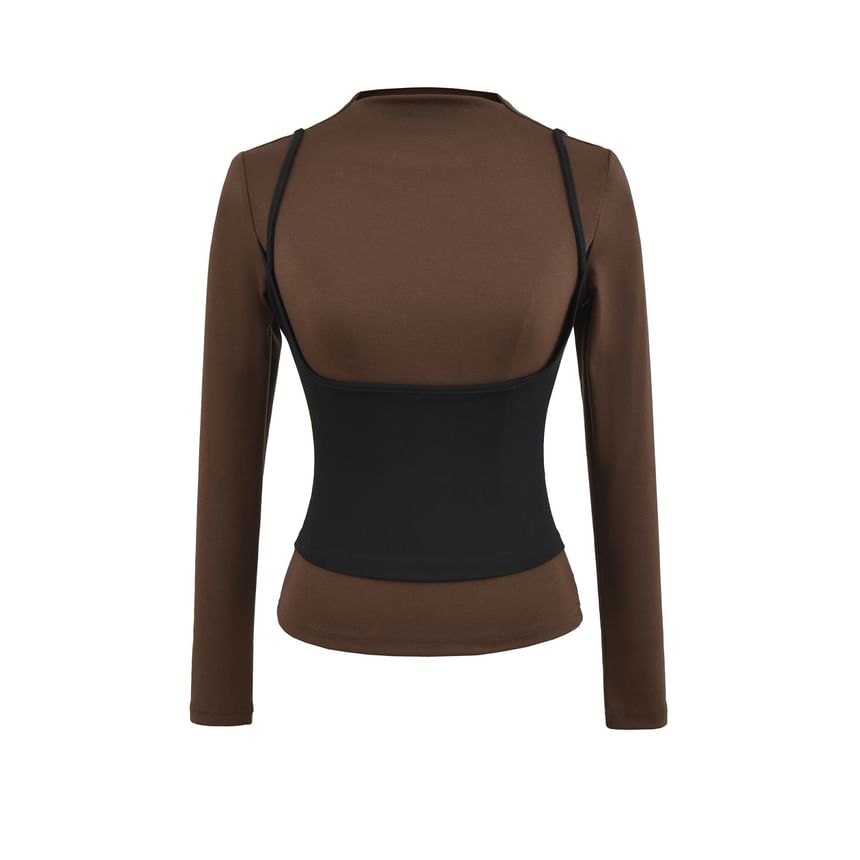 Long Sleeve Mock Neck Illusion Layered Top