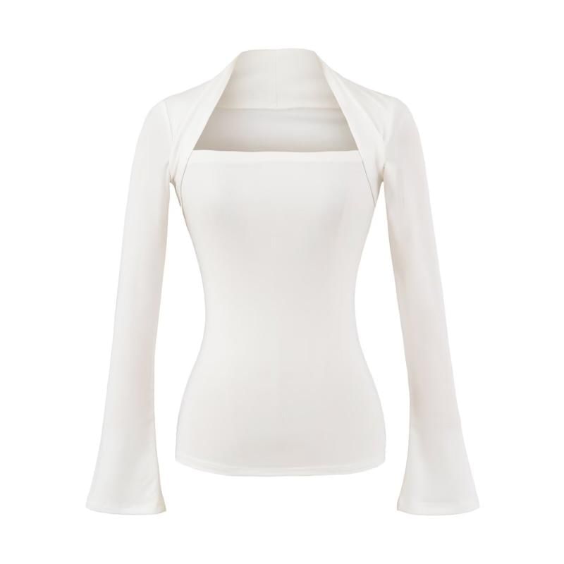 Long Sleeve Queen Anne Neckline Plain Blouse