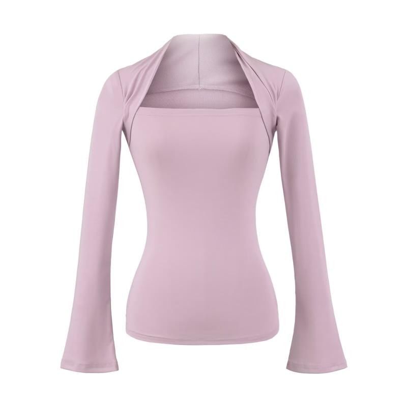 Long Sleeve Queen Anne Neckline Plain Blouse