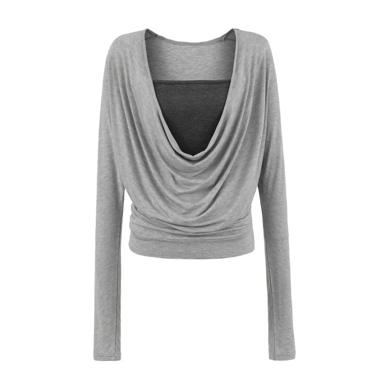 Long Sleeve Cowl Neck Illusion Layered Top