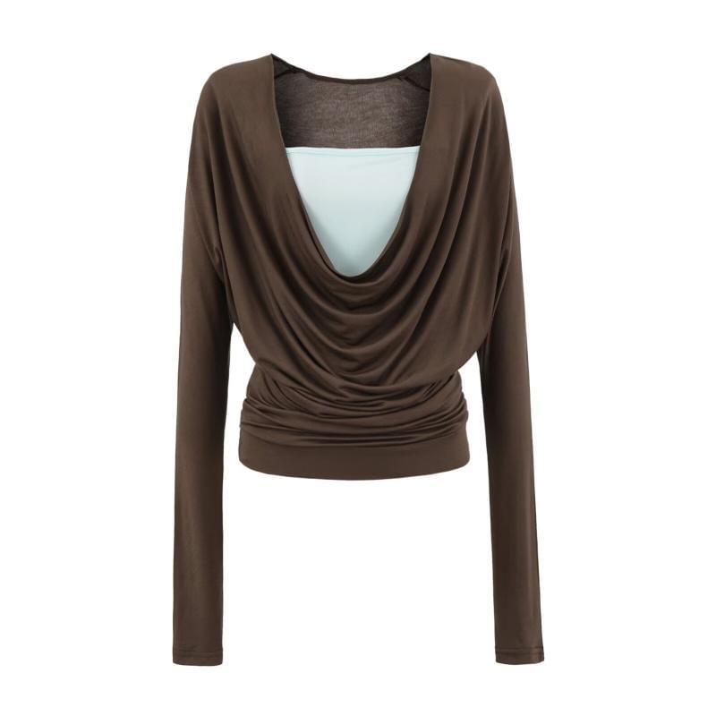 Long Sleeve Cowl Neck Illusion Layered Top