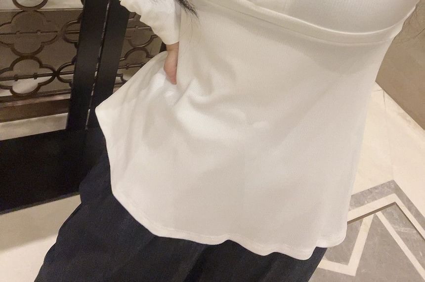 Lace Panel Tie-Waist Scoop-Neck Long-Sleeve T-Shirt