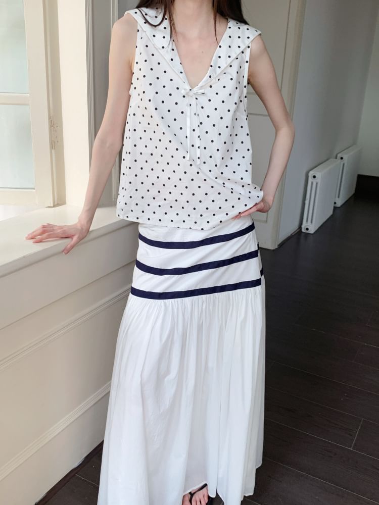 Collar Dotted Tank Top