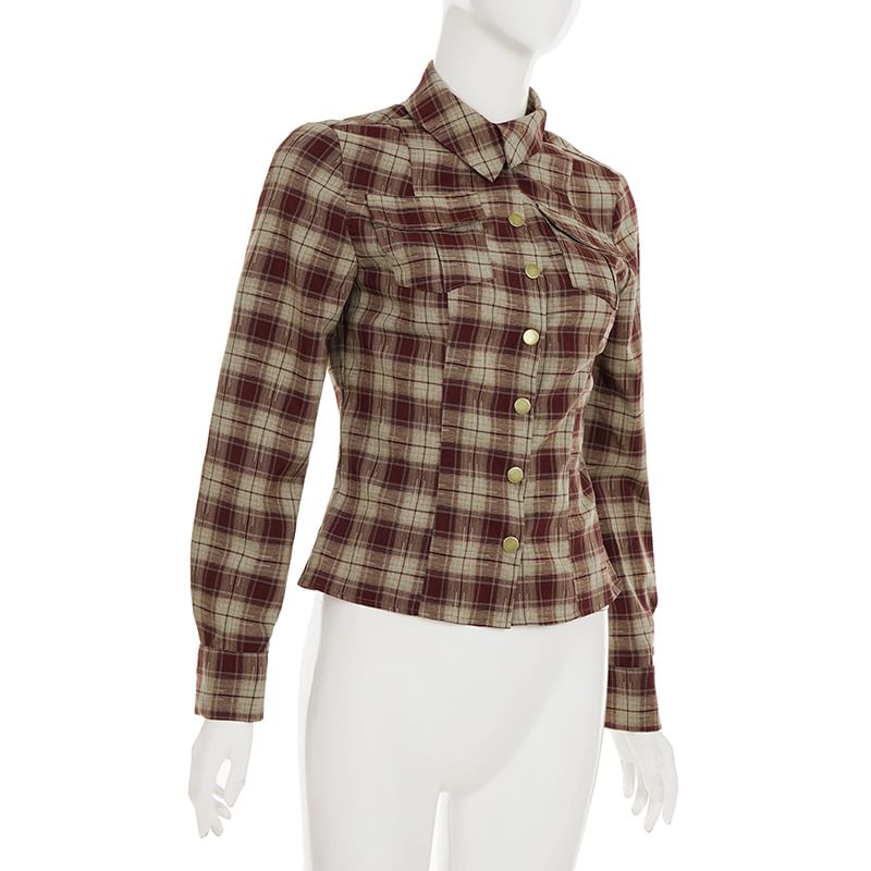 Tailored Plaid Long-Sleeve Button-Up Shirt