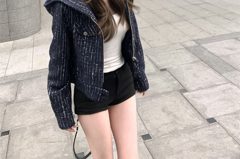 Hooded Tweed Zip Jacket