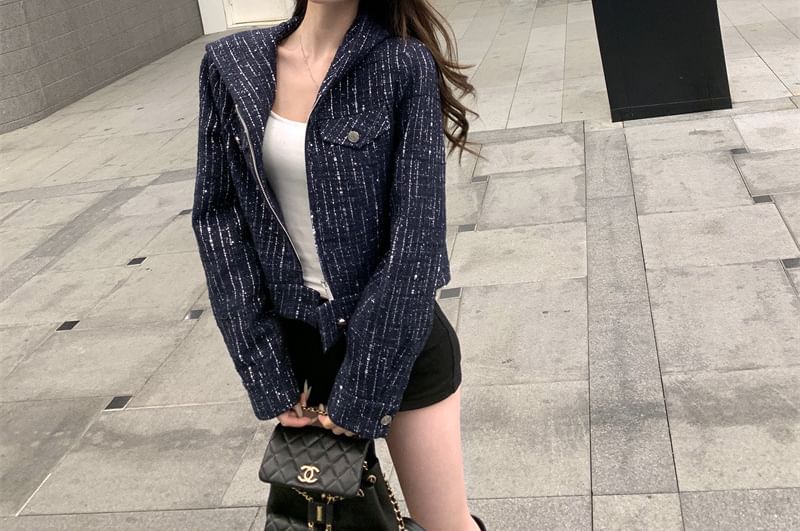 Hooded Tweed Zip Jacket
