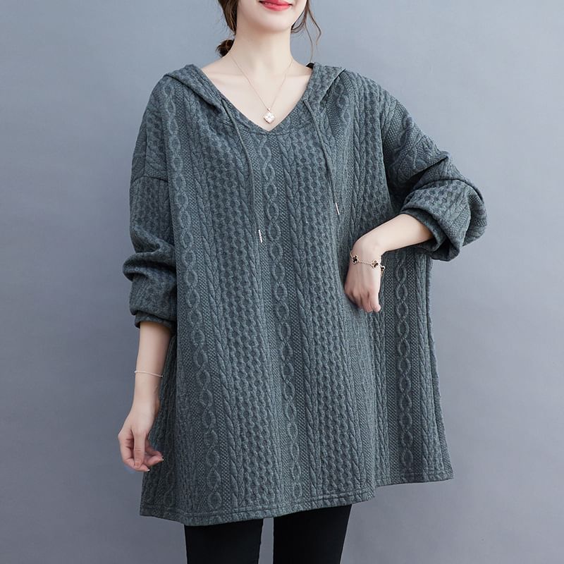Drawstring Jacquard Hoodie in Oversized Fit