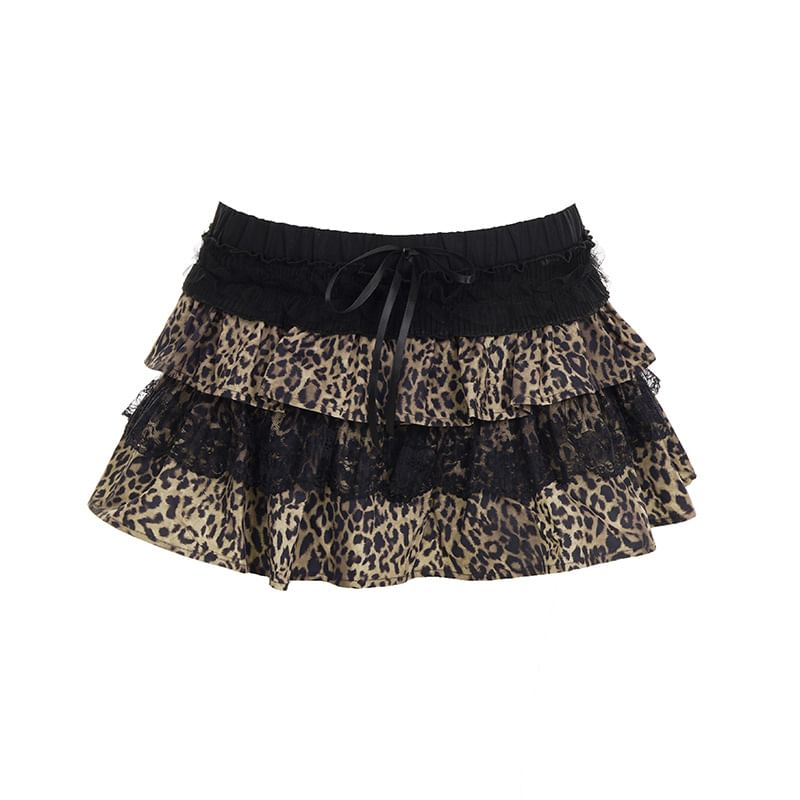 Leopard Print Square Neck Fitted Long-Sleeve Tee