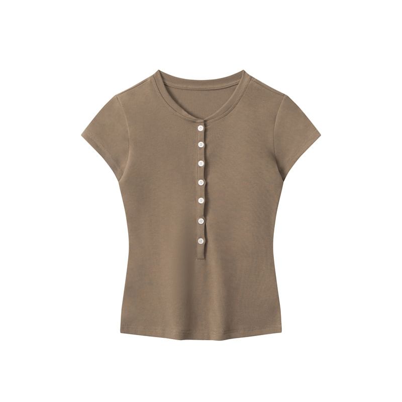 Henley Solid Fitted Short-Sleeve Tee