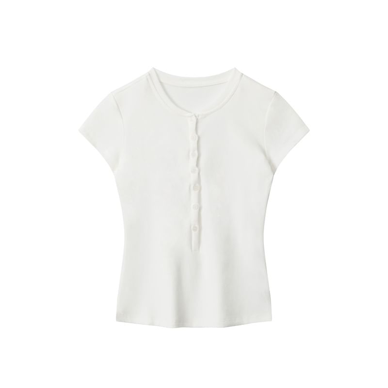 Henley Solid Fitted Short-Sleeve Tee