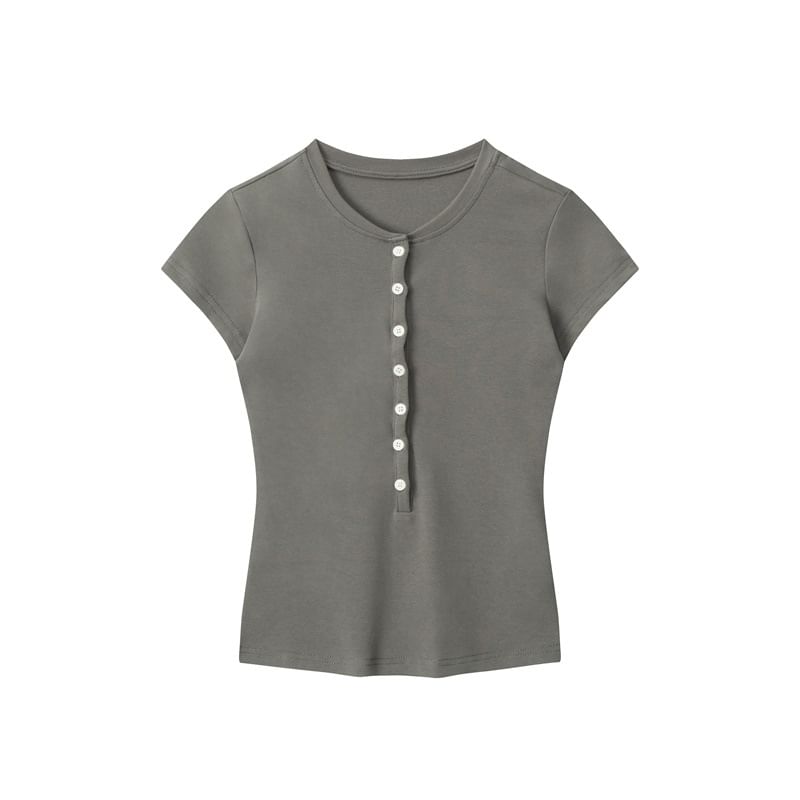 Henley Solid Fitted Short-Sleeve Tee